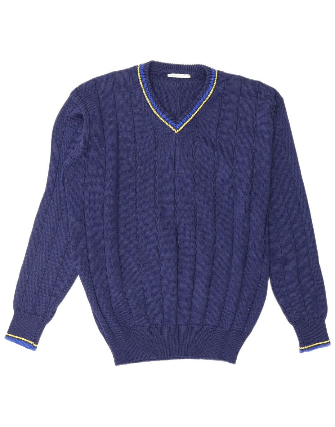 VINTAGE Pull Col V Homme Bleu Marine Moyen