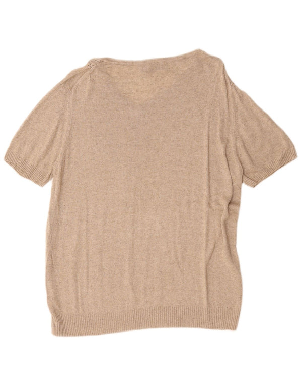 Zara Pull à manches courtes et col en V pour femme UK 18 XL Beige moucheté