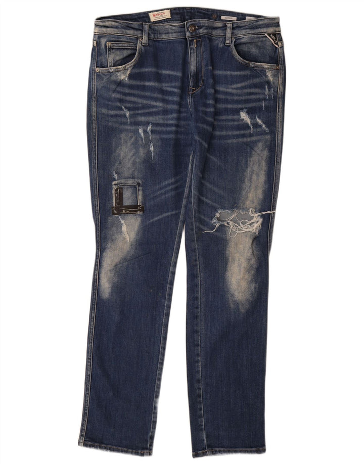 Replay Femme Katewin Jean Slim Effet Déchiré W32 L32 Bleu Coton