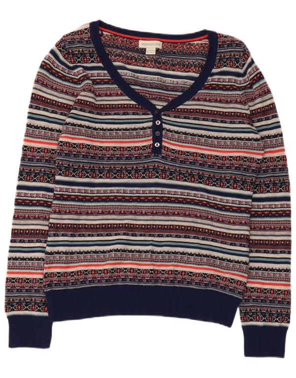 Monsoon Pull col V pour femme UK 12 Medium Multicolore Fair Isle