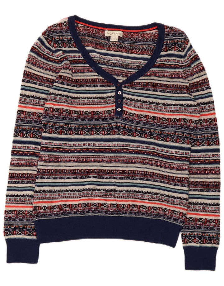 Monsoon Pull col V pour femme UK 12 Medium Multicolore Fair Isle