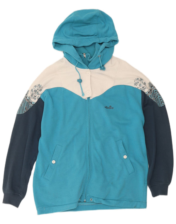 Ellesse Pull à capuche zippé vintage pour femme UK 10 Petit colorblock bleu