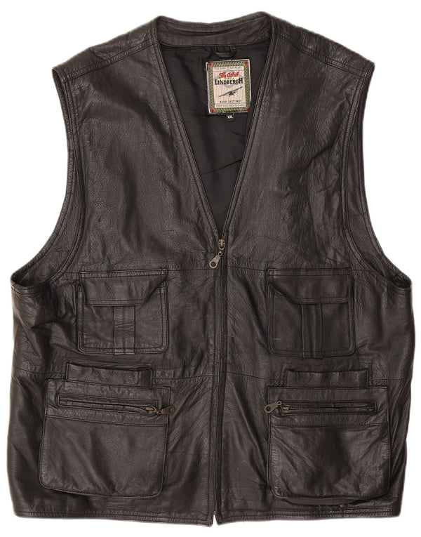 Lindbergh Gilet utilitaire en cuir pour homme UK 44 2XL Noir