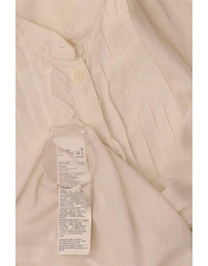 Benetton Chemise formelle à volants sur le devant pour femme UK 10 Petit coton blanc