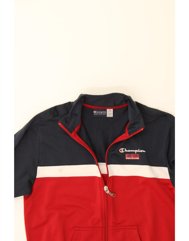 CHAMPION Boys Tracksuit Top Jacket 9-10 Years Medium Navy Blue Colourblock Vintage Champion and Second-Hand Champion from Messina Hembry 