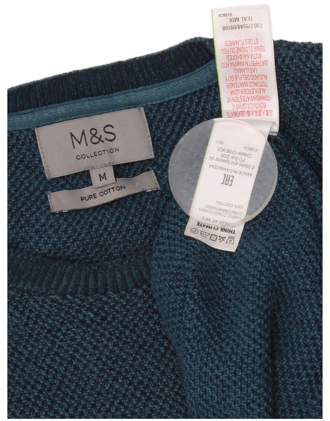 Marks & Spencer Pull Col Rond Homme Bleu Moyen Coton