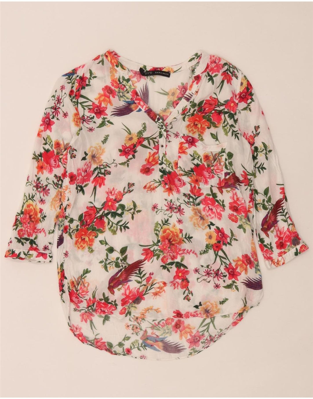 Zara Chemisier à manches 3/4 pour femme UK 12 Medium Multicolore Floral