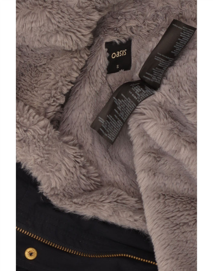 Oasis Parka à capuche Sherpa pour femme UK 10 Small Bleu marine Polyester