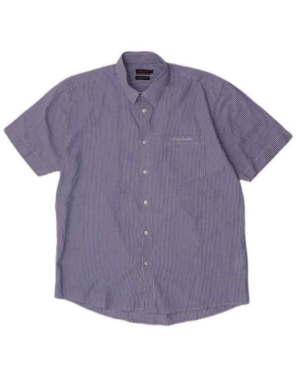 Pierre Cardin Chemise à manches courtes pour homme Coupe classique XL Bleu à fines rayures