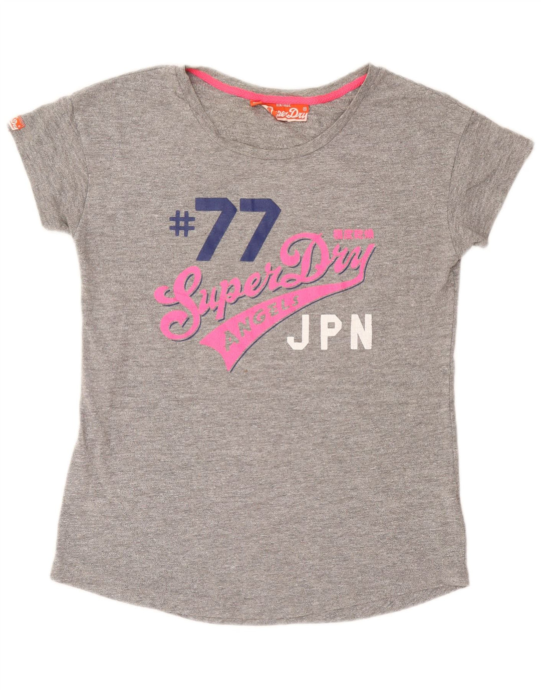 Superdry T-shirt graphique pour femme UK 14 Large Gris Coton