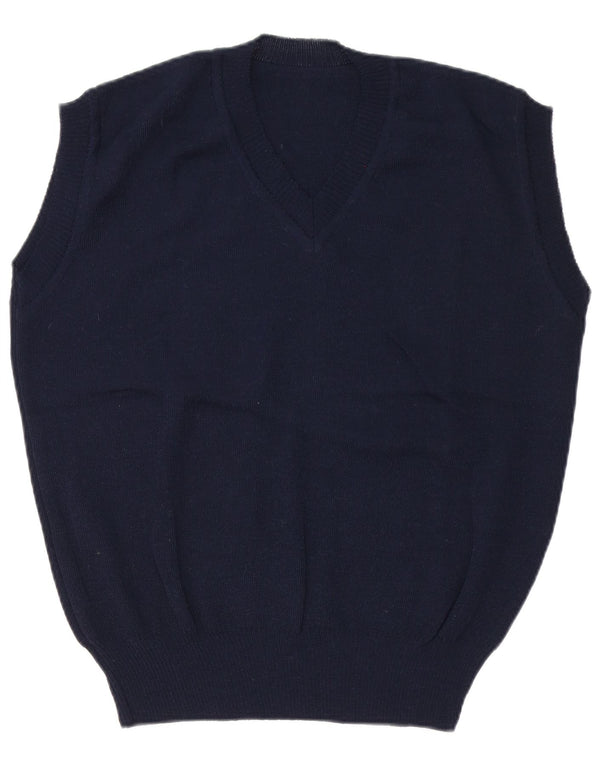vintage Mens Vest Tank Top EU 50 Moyen Bleu Marine Polyacrylique