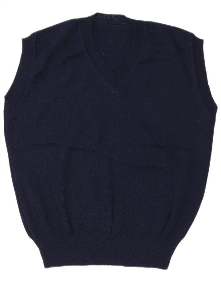 vintage Mens Vest Tank Top EU 50 Moyen Bleu Marine Polyacrylique