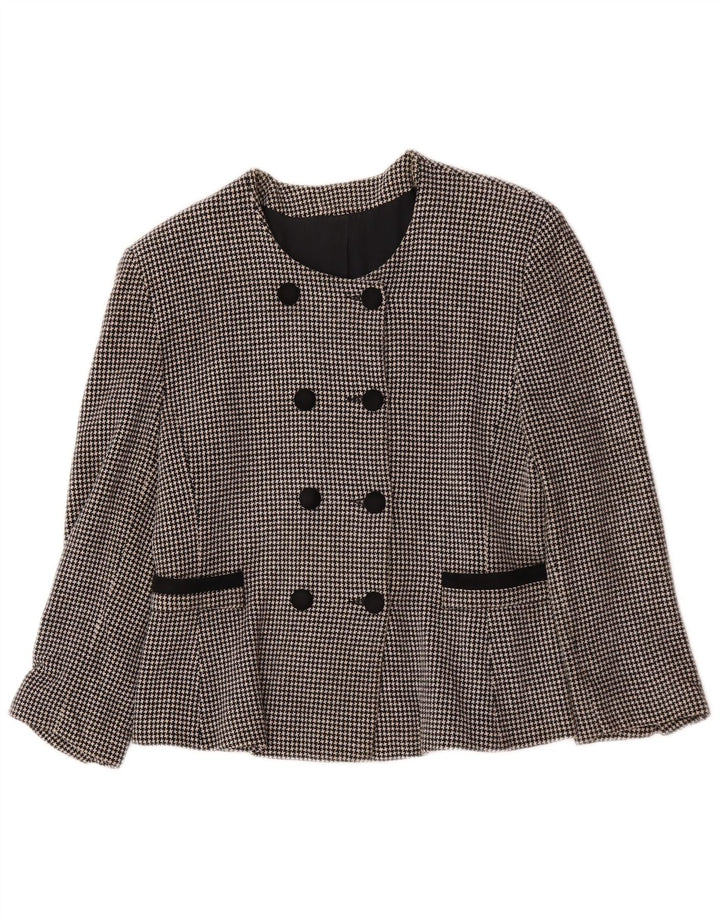 vintage Femme Double Breasted Blazer Veste UK 14 Moyen Noir Pied-de-poule