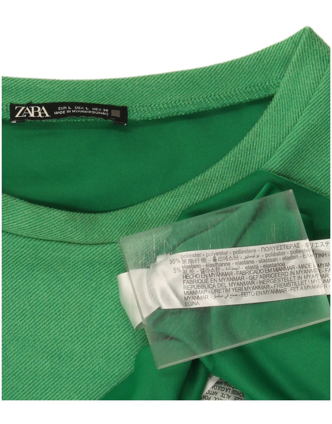 Zara Robe fourreau pour femme UK 46 Large Vert Polyester