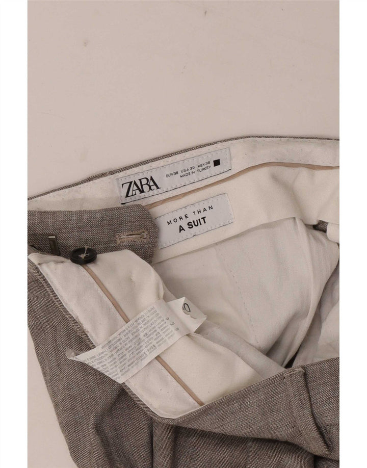 Zara Pantalon de costume droit pour homme EU 38 Small W30 L32 Gris Polyester