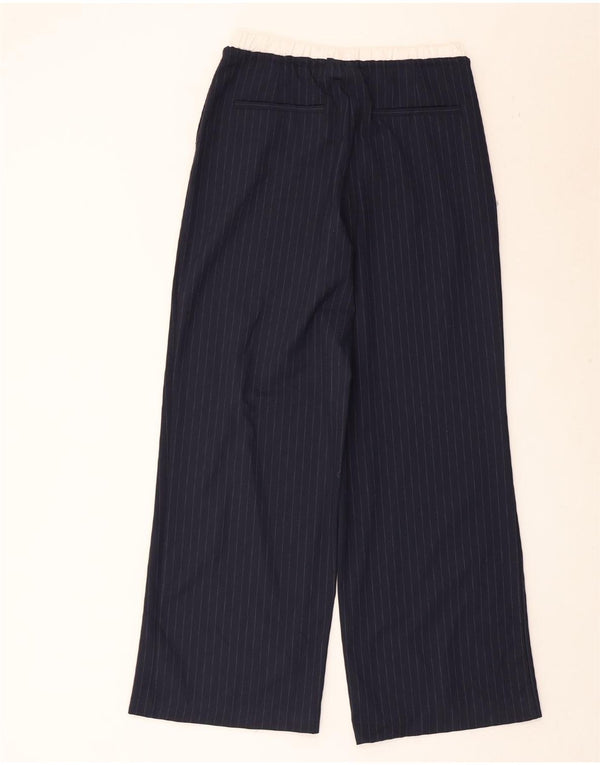 Zara Femme Pantalon Large Taille Haute XS Bleu Marine Rayé Polyester