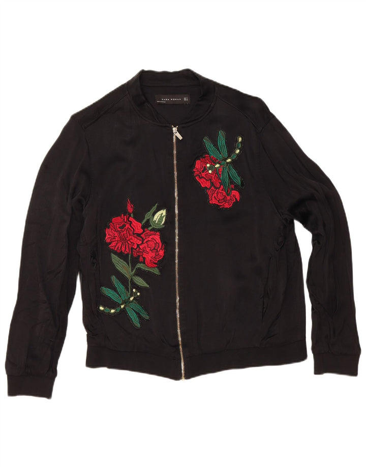 Zara Femmes Graphique Survêtement Top Veste UK 10 Petit Noir Floral