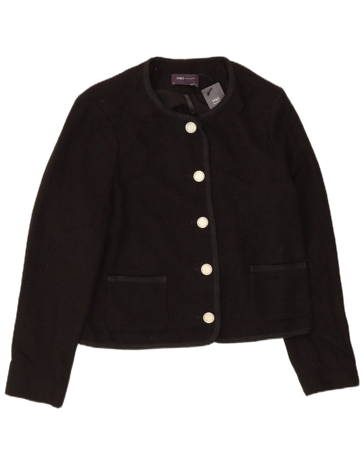 Marks & Spencer Veste blazer à 5 boutons pour femme UK 14 Grand coton noir