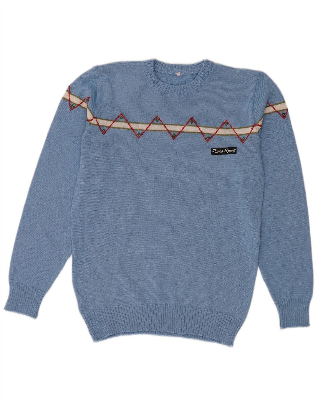 vintage Mens Crew Neck Jumper Pull Petite Laine Géométrique Bleue