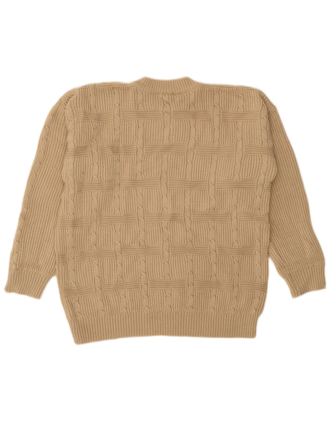 vintage Mens Crew Neck Jumper Pull IT 50 Acrylique Beige Moyen