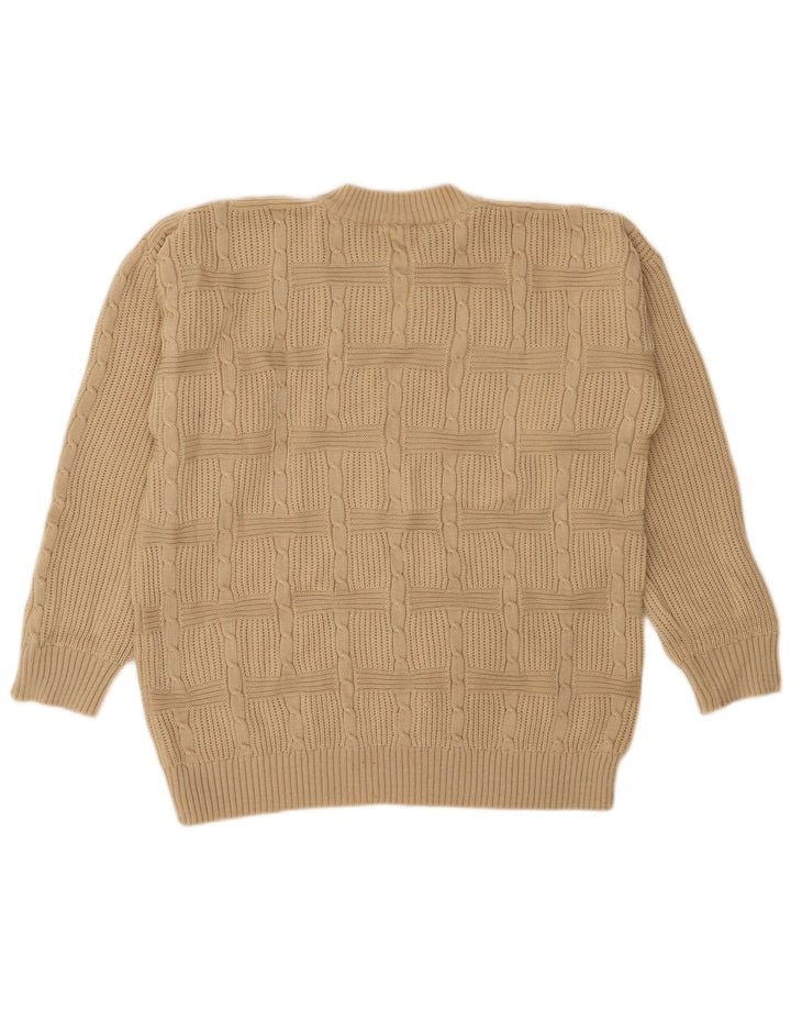 vintage Mens Crew Neck Jumper Pull IT 50 Acrylique Beige Moyen