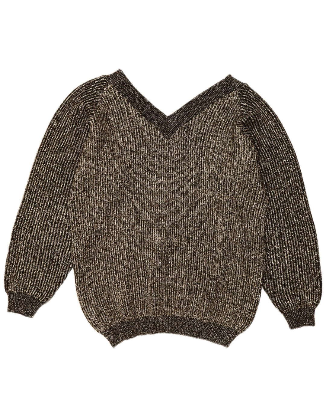 vintage Femmes Surdimensionné Col V Jumper Pull EU 40 Moyen Or Moucheté