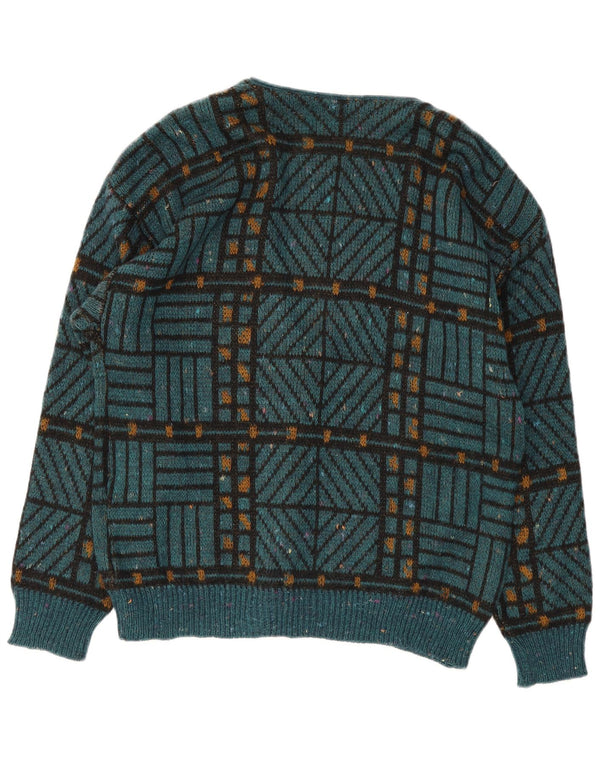 vintage Femmes Surdimensionné Cardigan Pull UK 18 XL Vert Géométrique