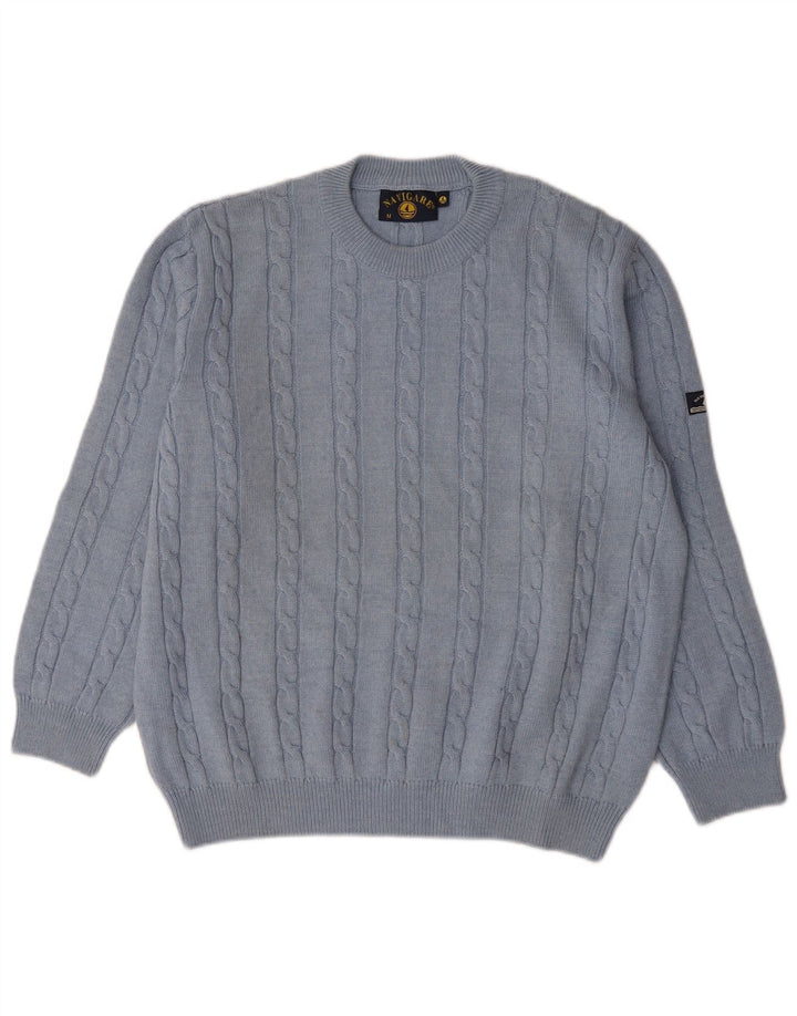 Navigare Pull col rond homme en laine mérinos bleu moyen