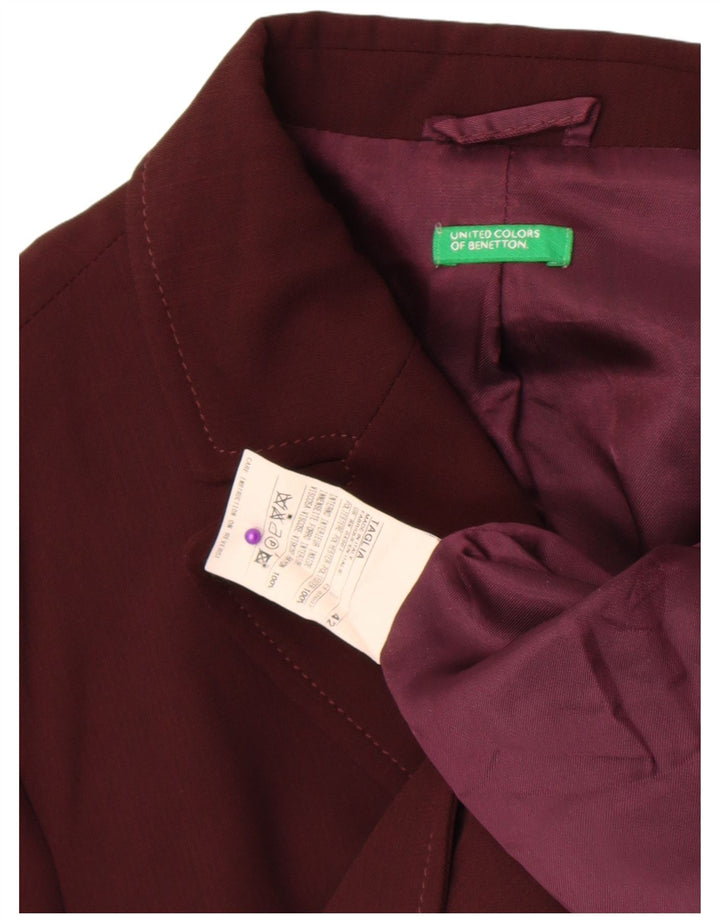 Benetton Veste Blazer 2 Boutons Femme IT 42 Viscose Bordeaux Moyen