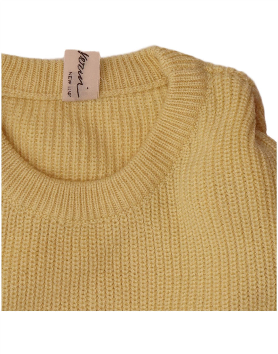 VINTAGE Pull col rond homme IT 50 laine jaune moyen