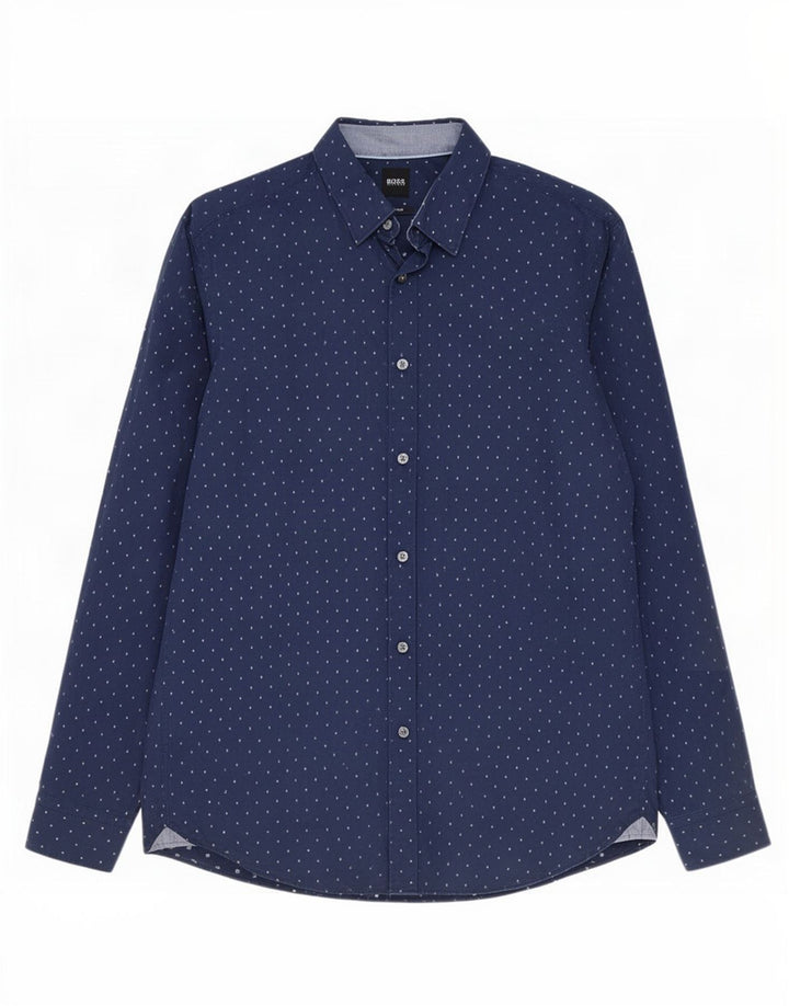 Hugo Boss Chemise Regular Fit Large en coton à pois bleu marine