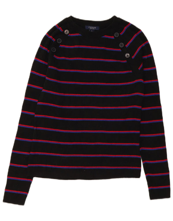 Chaps Pull col bateau pour femme UK 14 Grand coton rayé noir