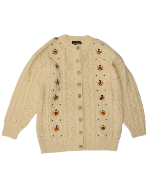 Avant Garde Cardigan Femme Taille Unique Acrylique Floral Blanc Cassé