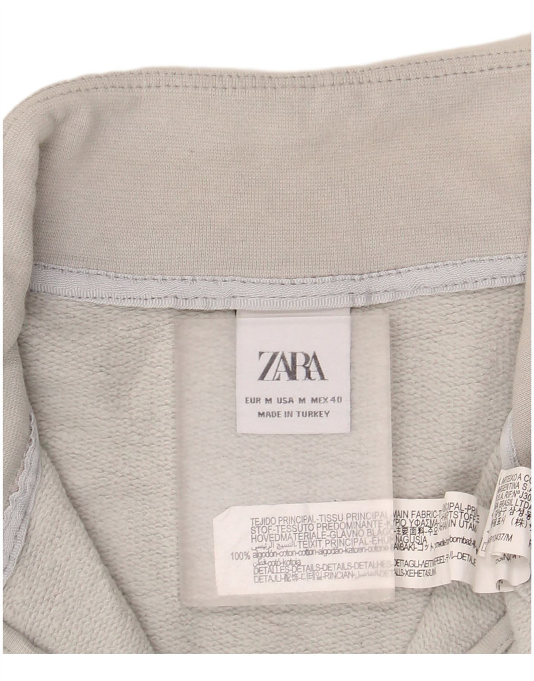 Zara Sweat-shirt surdimensionné à col zippé pour femme UK 14 Gris moyen Coton