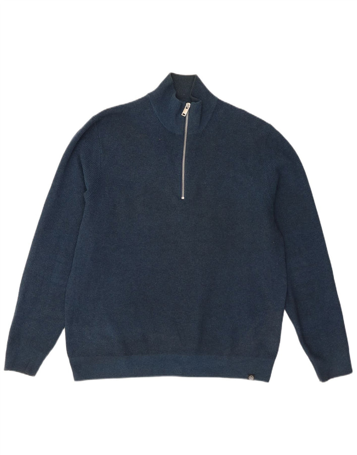 Marks & Spencer Pull à col zippé pour homme en coton bleu marine Taille L