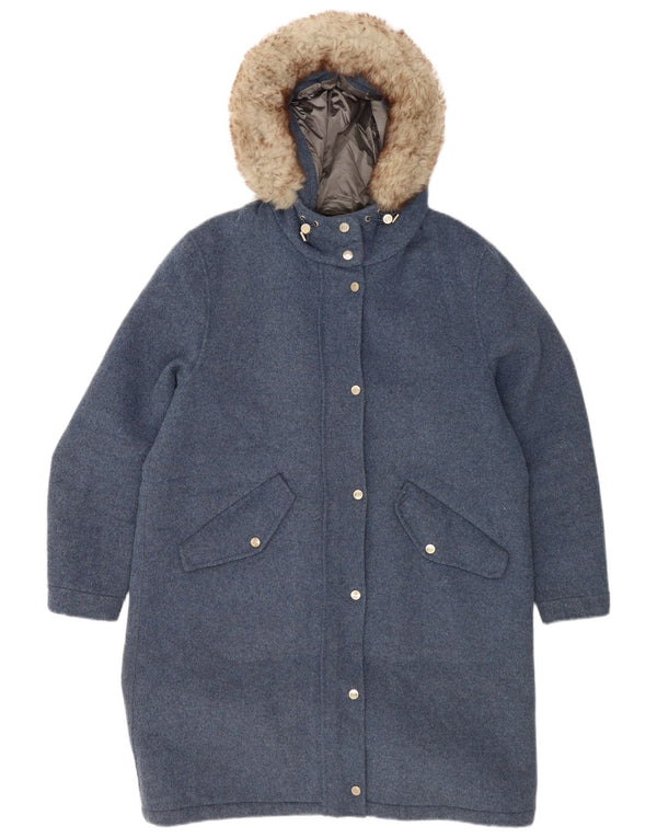 Massimo Dutti Manteau surdimensionné à capuche pour femme UK 16 Grande laine bleue
