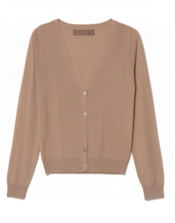 Zara Cardigan Femme Pull UK 12 Coton Beige Moyen