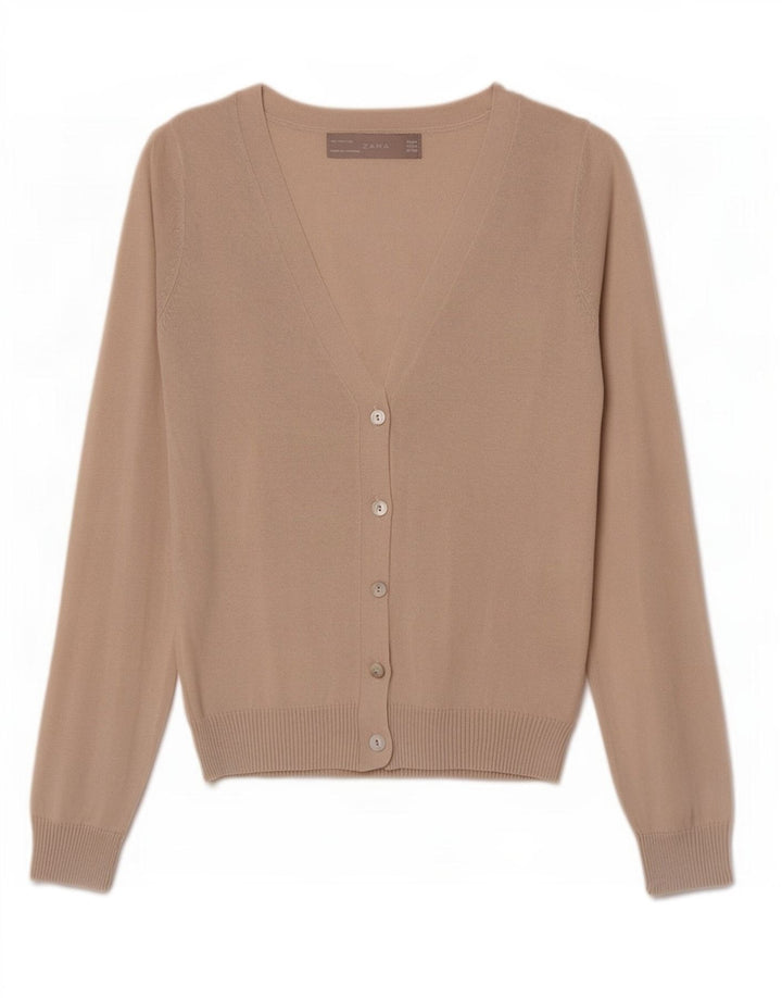 Zara Cardigan Femme Pull UK 12 Coton Beige Moyen
