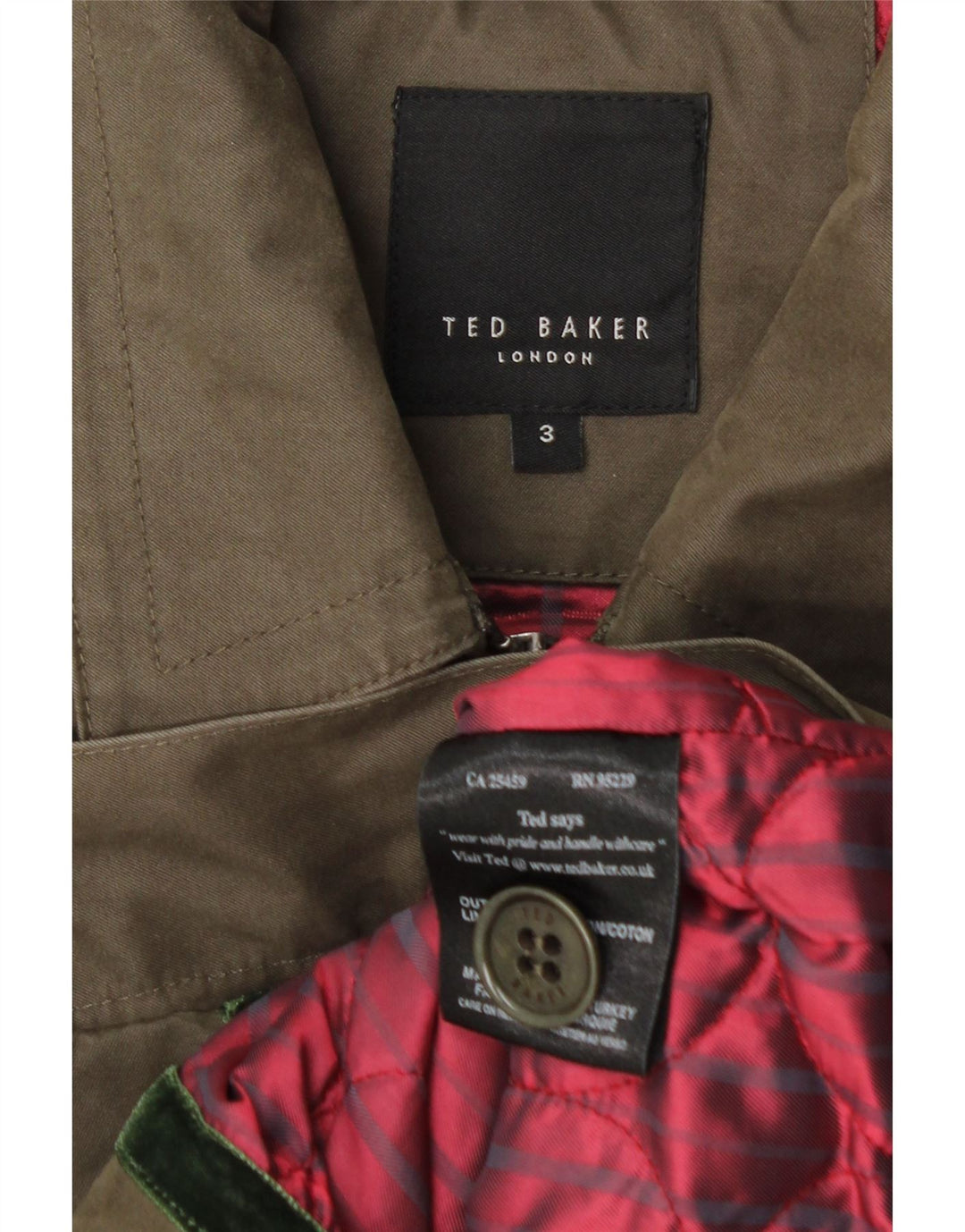 Ted Baker Veste Bomber Homme Taille 3 Coton Kaki Moyen