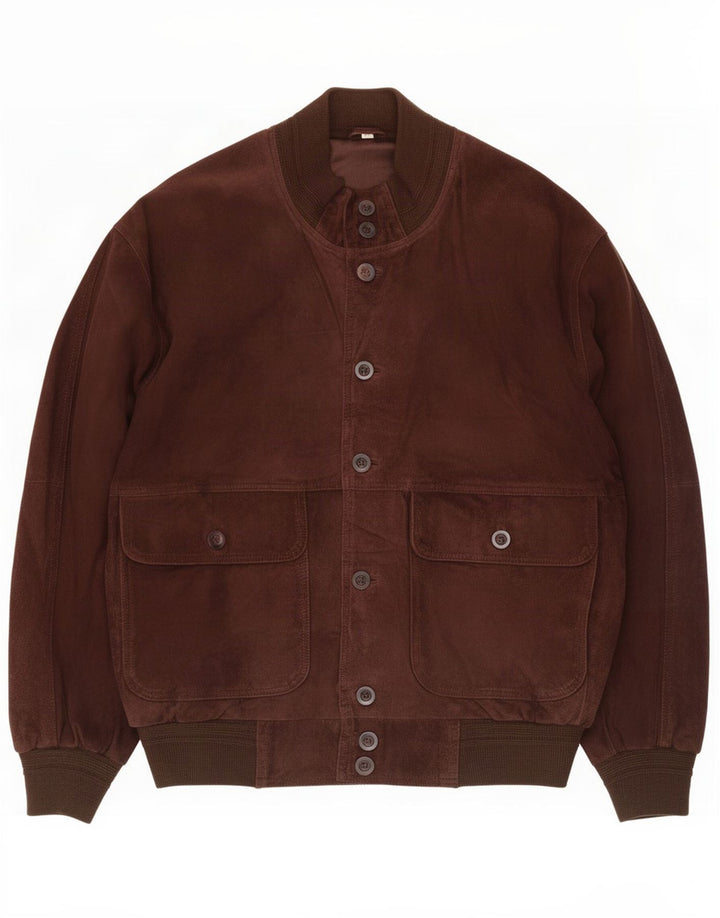 Veste Bomber En Daim Vintage Homme IT 48 Cuir Marron Moyen