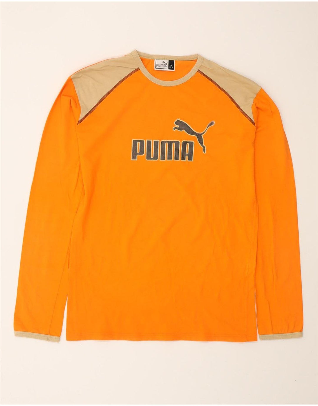 PUMA Haut graphique à manches longues pour homme en coton color block orange Taille L