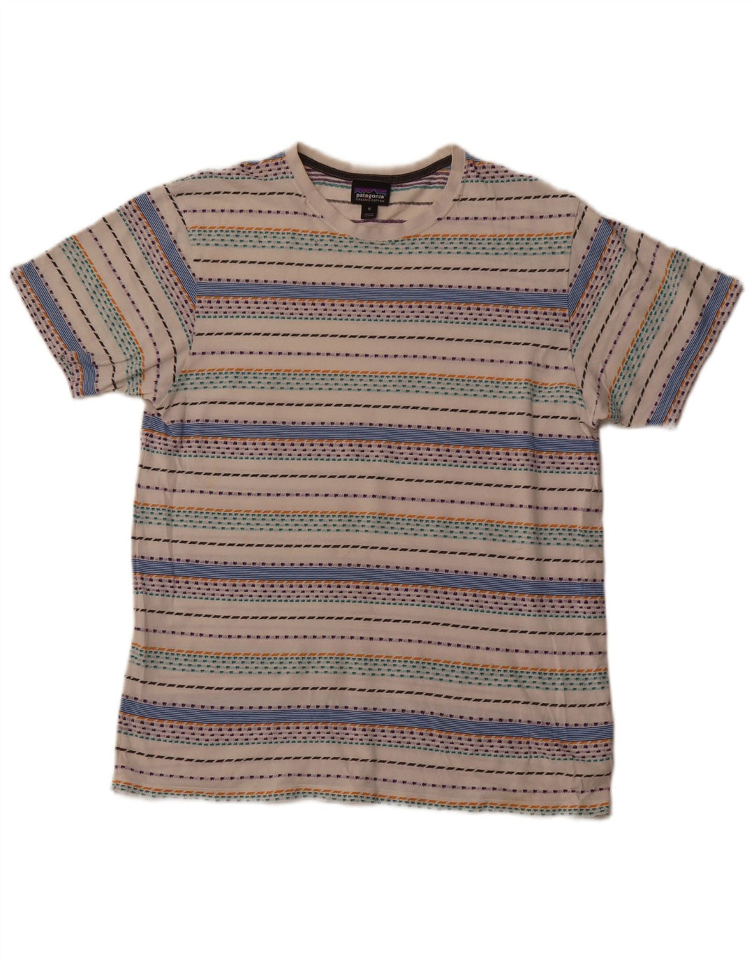 Patagonia Homme T-Shirt Top Medium Off White Rayé Coton