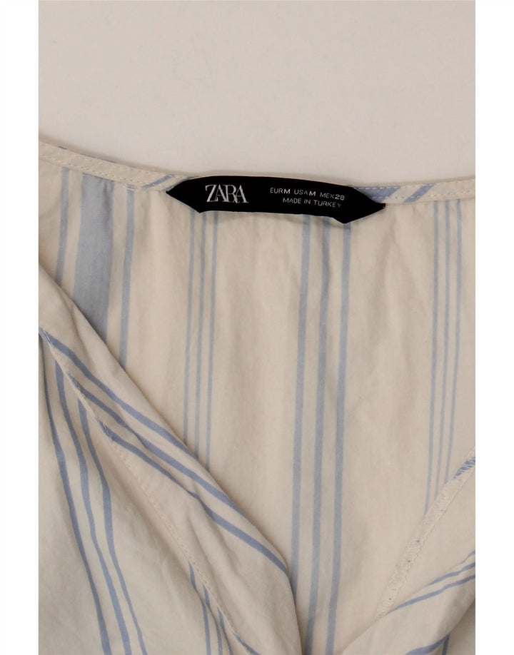 ZARA Femme Chemisier à Manches 3/4 Top UK 12 Bleu Moyen Rayé