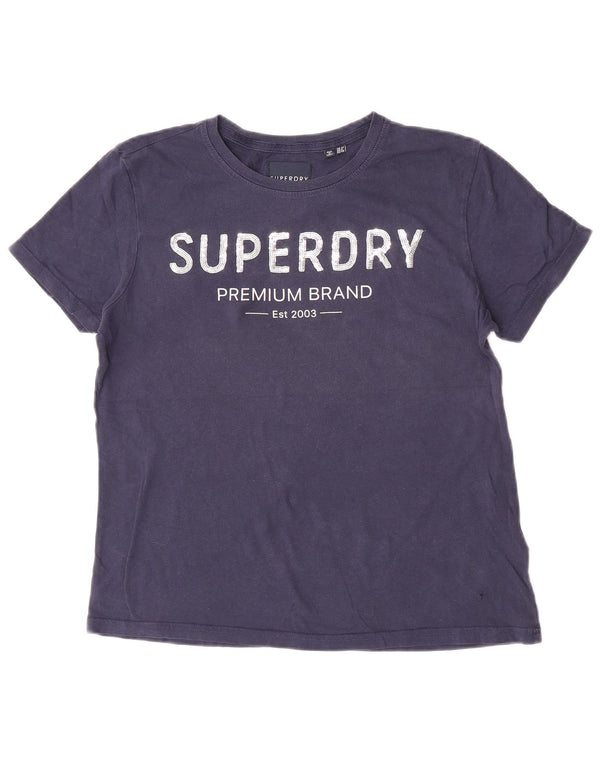 Superdry T-shirt graphique pour femme UK 12 Bleu marine moyen Coton