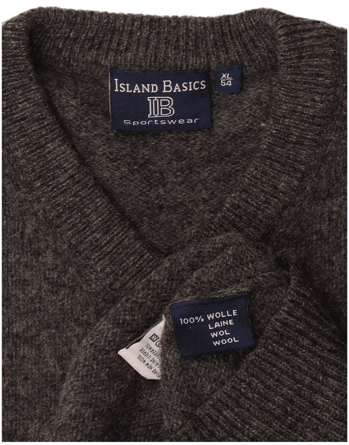 vintage Homme Col V Pull Pull IT 54 XL Laine Grise
