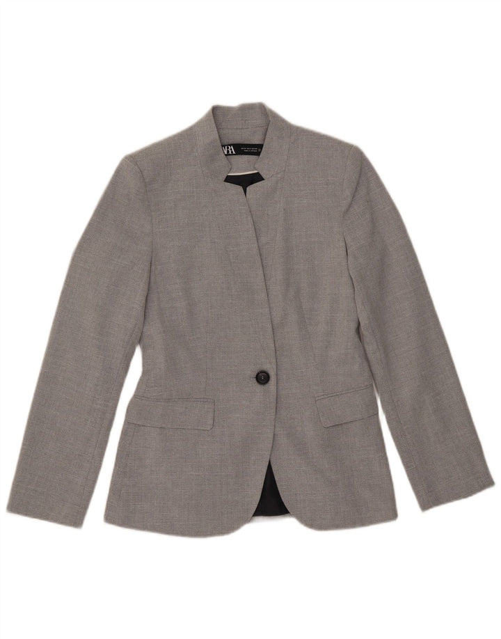 Zara Veste Blazer 1 Bouton Femme EU 34 2XS Gris Polyester