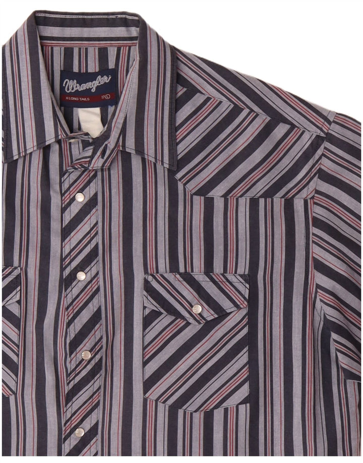 Wrangler Mens Short Sleeve Shirt Size 17 XL Blue Striped