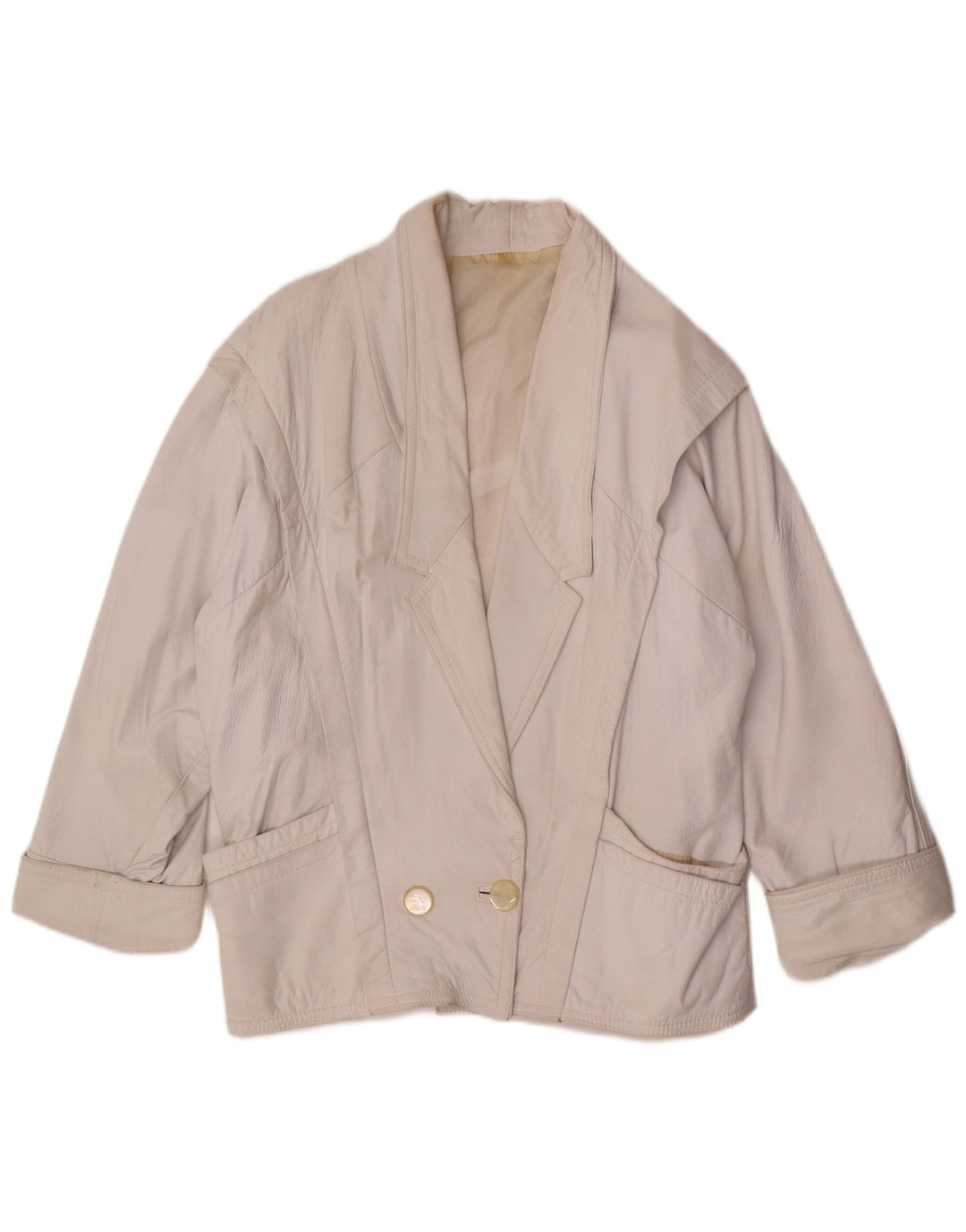 vintage Femmes Surdimensionné Double Breasted Blazer Veste UK 14 Moyen Blanc