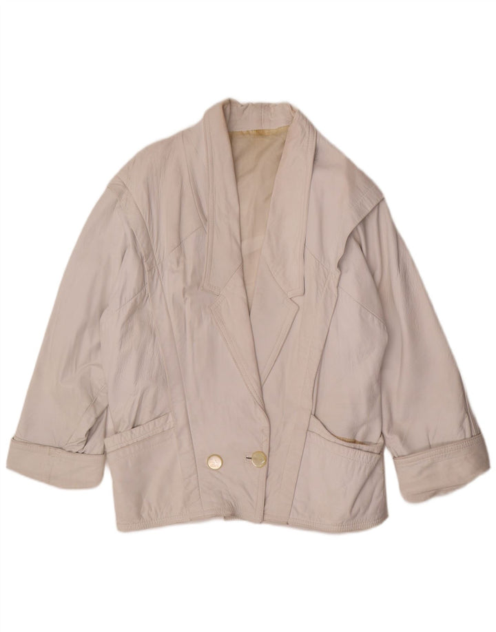vintage Femmes Surdimensionné Double Breasted Blazer Veste UK 14 Moyen Blanc