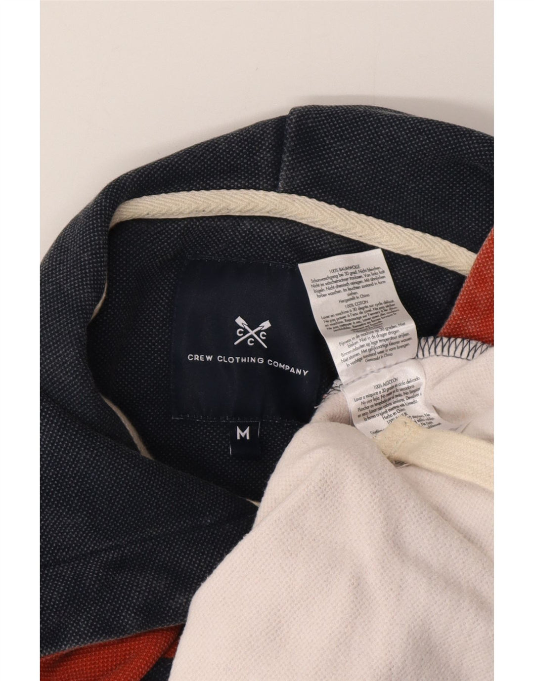 CREW CLOTHING Pull à capuche pour homme en coton rayé rouge moyen